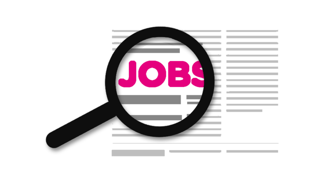 Magnifying glass over job listings