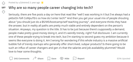 Reddit Image of a candidate looking for a tech job